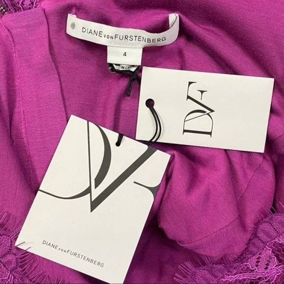 Diane Von Furstenberg | ’Zarita’ Magenta Lace Bateau Neck Scalloped Trim Dress - Picture 7 of 10